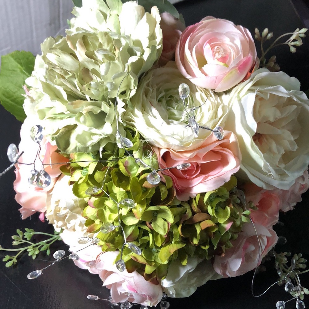 Custom Silk Wedding Bouquet Crystal Wrapped